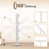 A makeup mirror with lights is shown on a desk with cosmetic items. The image highlights the mirror's 360-degree rotation and different angle views. Náhľad obrázku produktu