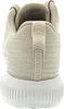 The back view of a beige athletic shoe. Voir les images du produit