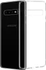 A clear protective phone case is shown next to a black Samsung phone. Produktbild-Vorschau