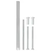A set of door hardware components including two metal bars of different lengths, two white plastic caps, and two silver screws. Produktbild-Vorschau