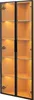 A tall, narrow glass-fronted cabinet with wooden shelves and integrated LED lighting. Produktbild-Vorschau