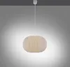 A white pendant lamp with a pleated shade hangs from a white cord against a gradient background. Produktbild-Vorschau