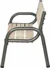 A side view of a park bench with a steel frame and wooden slats. Produktbild-Vorschau