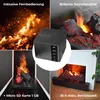 A collage of images showcasing an electric fireplace with various features and settings. Produktbild-Vorschau