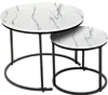 A set of two nesting round coffee tables with a marble-like top and black metal legs, presented against a white background. Produktbild-Vorschau