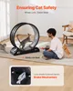 A man is playing with his cats using a cat wheel. The image also includes a close-up of a brake mechanism. Náhľad obrázku produktu