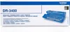 The image shows the retail packaging of a Brother DR-3400 drum unit. The box is predominantly white with a blue band at the top. Text on the box indicates the product name, model number, and compatible printer models. A blue-toned illustration of the drum  Produktbild-Vorschau