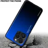 A phone case with a gradient blue and black design is shown on a cracked concrete surface. Produktbild-Vorschau