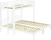 A white wooden bunk bed with a trundle bed underneath, shown from a side-angle against a white background. Náhled obrázku produktu