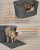 A split image showing a cat in a litter box and a cat stepping out onto a litter mat. Produktbild-Vorschau