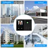 A collage showing a time clock device in the center, surrounded by images of a company office, a school, a residential building, and a shopping mall. Náhled obrázku produktu