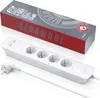 A white power strip with four outlets and two USB ports is shown next to its packaging. Náhled obrázku produktu