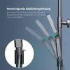 Close-up of a shower system component with animated movement lines and descriptive text. Produktbild-Vorschau