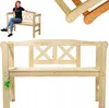 A collage of images showing a wooden park bench and its details, with a woman sitting on a similar bench in one of the images. Produktbild-Vorschau