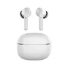A pair of white wireless earbuds and their charging case are displayed against a white background. Produktbild-Vorschau