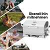 A collage of lifestyle images showing a portable gas grill being used in various outdoor settings, with a large image of the grill itself. Produktbild-Vorschau