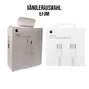 Two Apple product boxes are shown side-by-side, one for a 20W power adapter and the other for a 60W USB-C charge cable. Produktbild-Vorschau