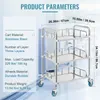 A three-tier stainless steel cart with dimensions and specifications listed. Produktbild-Vorschau