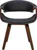 A black leather dining chair with a wooden frame. Podgląd zdjęcia produktu