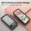 Two phone cases are displayed on a pink and gray surface. One case is open, showing a phone screen with a colorful abstract image. The other case is closed, showing the back with a camera lens. Anteprima dell’immagine prodotto