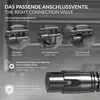 An infographic-style image showcasing different connection valve options and features of a bathroom fixture. Náhled obrázku produktu