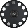 The back of a black Karlsson wall clock with a clock mechanism and twelve circular markers. Produktbild-Vorschau