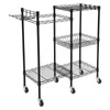 A black wire shelving unit with multiple shelves and hanging hooks, shown against a white background. Náhled obrázku produktu