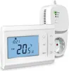 A white digital thermostat and a white plug-in receiver are shown against a white background. Produktbild-Vorschau