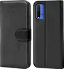 A black flip case for a smartphone is shown from the front and back. Produktbild-Vorschau