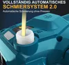 Close-up of a teal-colored device with a yellow liquid being poured into a white opening. Produktbild-Vorschau