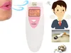 A collage of images showing a breathalyzer device, a person blowing into it, a person looking distressed with steam coming from their mouth, a lit cigarette, and garlic cloves. Produktbild-Vorschau
