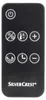 A black remote control with white icons and text. Produktbild-Vorschau