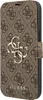 A close-up view of a brown phone case with a repeating Guess logo pattern and a prominent Guess logo in the center. Anteprima dell’immagine prodotto