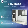 A marketing image for a white dresser, showcasing its design and features against a gradient background. Anteprima dell’immagine prodotto