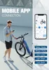 A man is using his phone next to an electric bicycle, with a phone screen displaying app information. Produktbild-Vorschau
