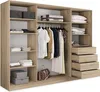An open wardrobe with clothes hanging and folded, along with suitcases and storage boxes. Produktbild-Vorschau