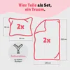 Diagram showing the dimensions and components of a bedding set, including pillowcases and a duvet cover, with a zipper icon. Produktbild-Vorschau
