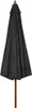 A closed black umbrella with a wooden pole against a white background. Produktbild-Vorschau