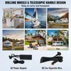 Collage showing different scenarios where a portable refrigerator can be used, including home, yacht, motorhome, car, truck, and van. Also shows AC power adapter and DC car cigarette wire. Produktbild-Vorschau