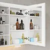 A white medicine cabinet with its doors open, displaying various toiletries and personal care items on its shelves. Náhled obrázku produktu