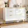 Credenza moderna Merax con 6 cassetti in bianco e oro, Anteprima dell’immagine prodotto 4