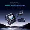Marketing image showcasing SJCAM dashcams against a dark blue and light blue gradient background with abstract wavy shapes at the bottom. Produktbild-Vorschau