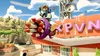 A zombie character from Plants vs. Zombies: Battle for Neighborville rides a rocket launcher vehicle over a building with a radio tower and a sign. Podgląd zdjęcia produktu