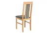 A single wooden dining chair with a gray upholstered seat and backrest, shown from a three-quarter rear view against a white background. Produktbild-Vorschau