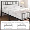 A metal bed frame with a mattress in a bedroom setting, with an inset graphic illustrating anti-slip features. Podgląd zdjęcia produktu