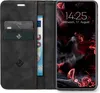 A flip-style phone case with card slots and a phone displaying the time and date. Produktbild-Vorschau