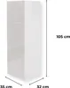 A white, high-gloss cabinet with dimensions indicated. Produktbild-Vorschau