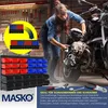 A woman is working on a motorcycle in a workshop, with storage bins displayed prominently. Produktbild-Vorschau