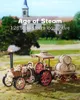 A wooden model steam locomotive with a wagon of barrels, set in a grassy outdoor scene with a building in the background. Produktbild-Vorschau