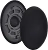 Two black ear pads for headphones, one is shown from the side and the other is shown from the front. Produktbild-Vorschau